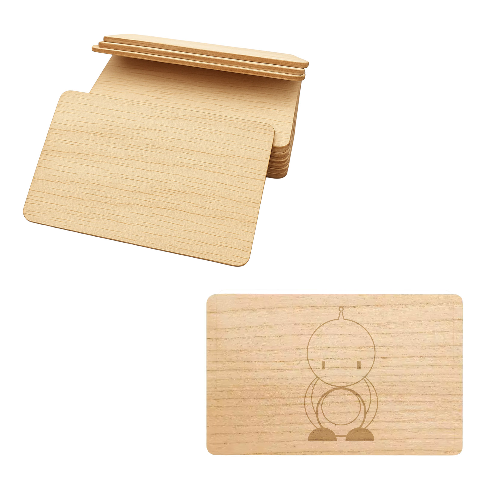 10 cartes RFID NFC213 en bambou 13,56 MHz (érable)