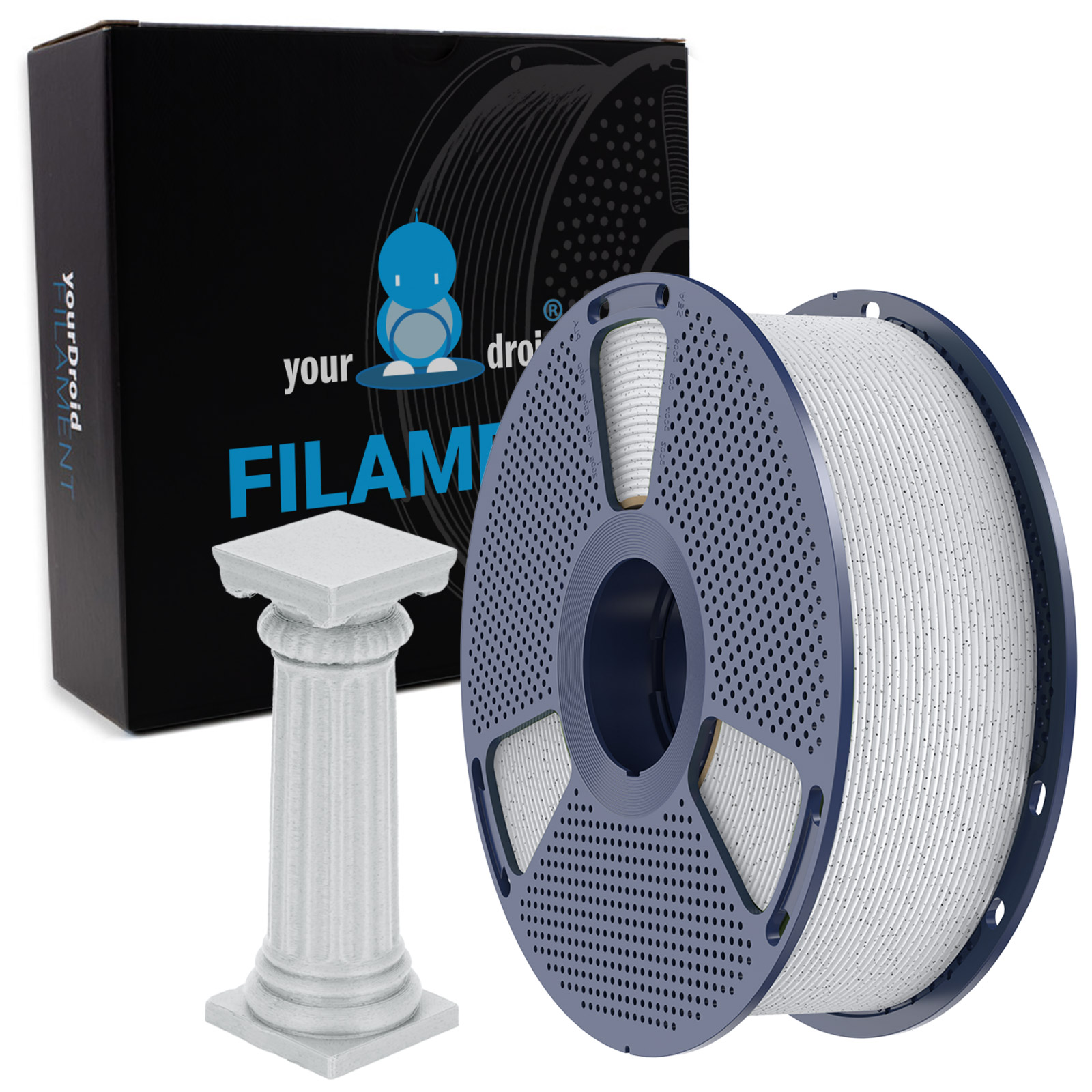 yourDroid HS-PLA Filament Marbre classique Blanc 1,75 mm 1 kg