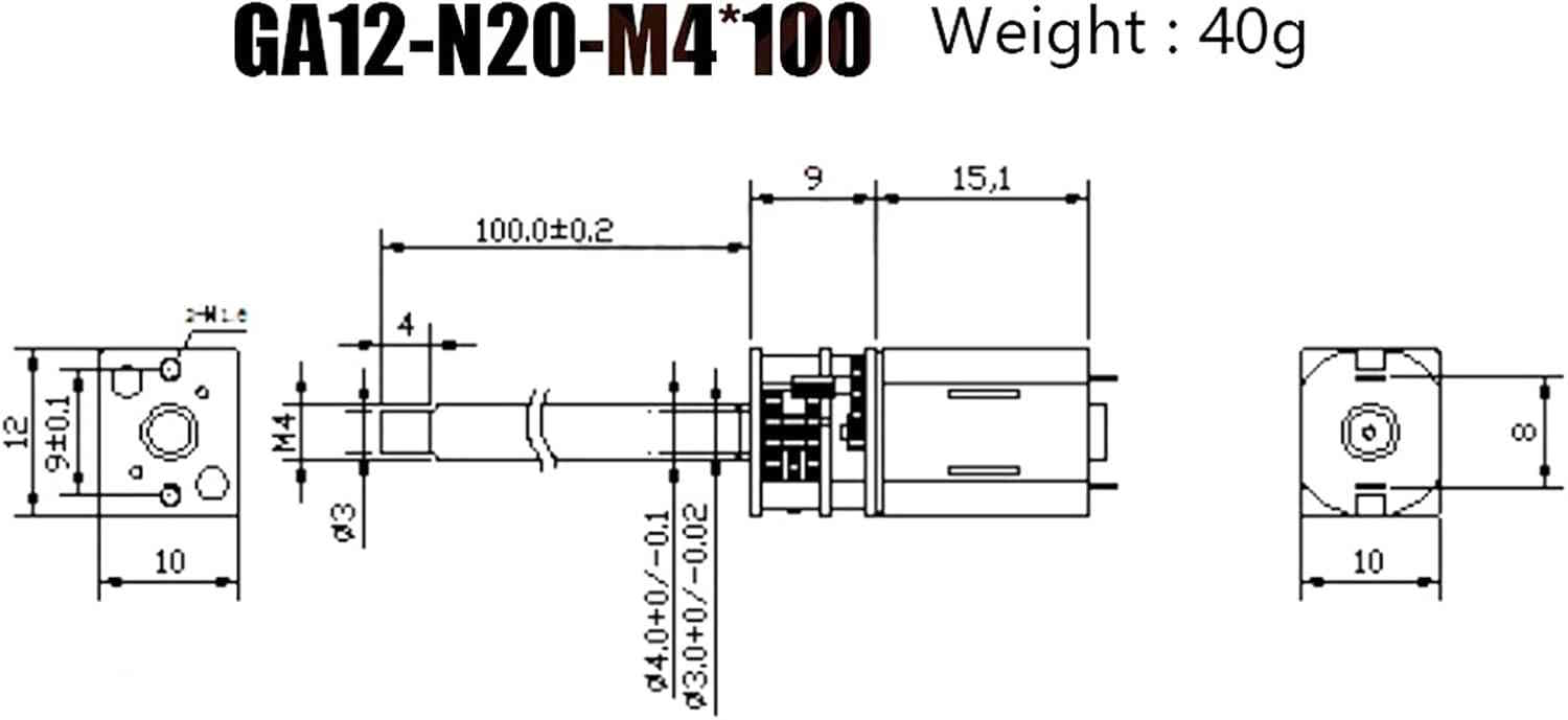 Moteur CC avec engrenage métallique GA12-N20-M4*100 3V 100 RPM – Image 3