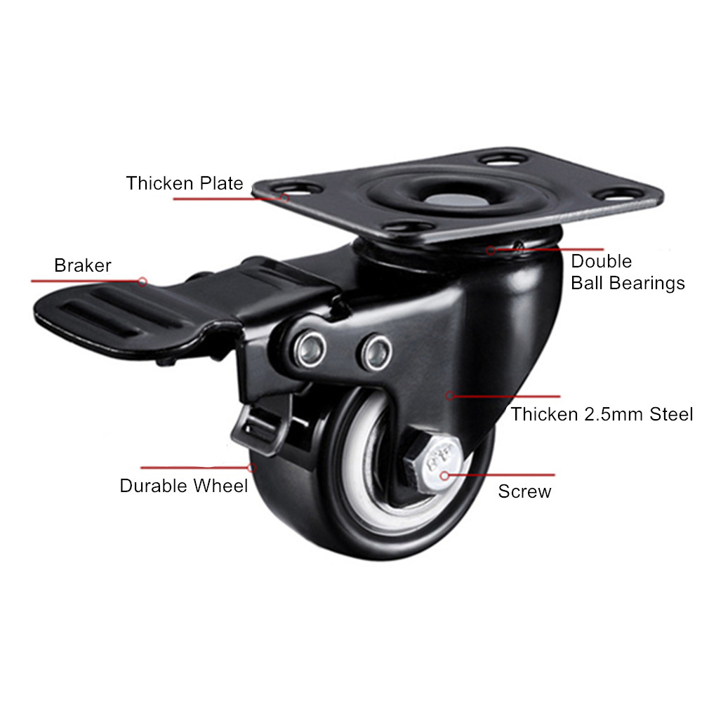 Roulette directionnelle avec frein 1,5" 360° noire – Image 3