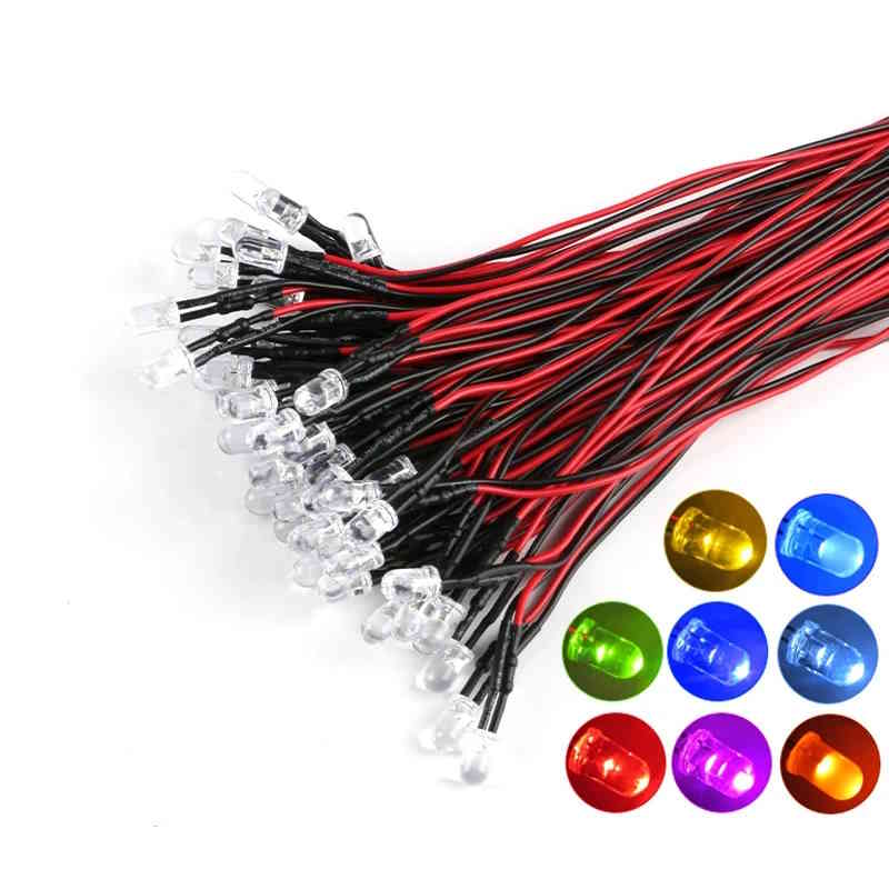 10 pièces LED F3 3 mm rouge câblées 20 cm 5-12V