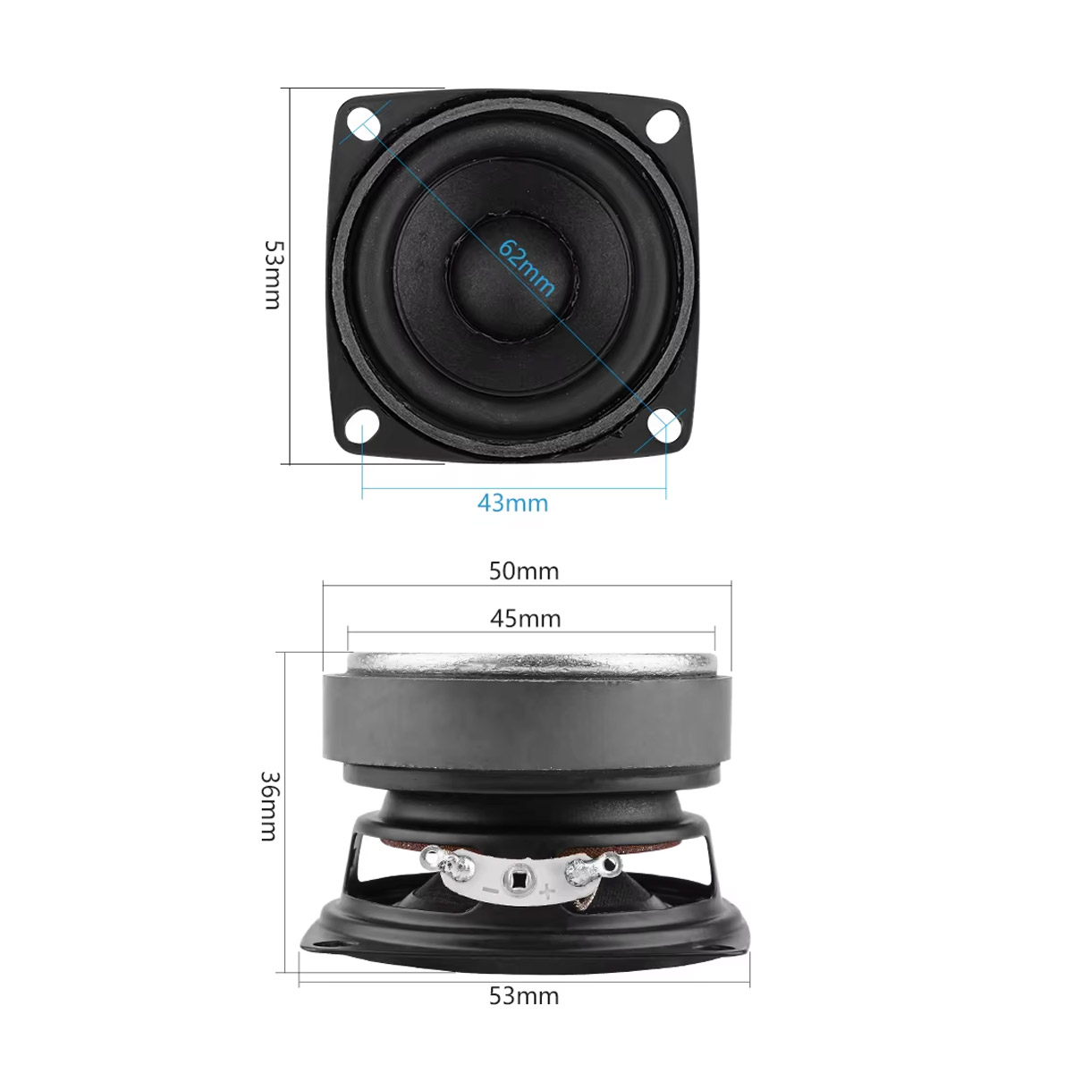 AIYIMA 2x haut-parleurs miniatures 53 mm 4 Ohm 15W kit haut-parleurs audio pleine plage – Image 2