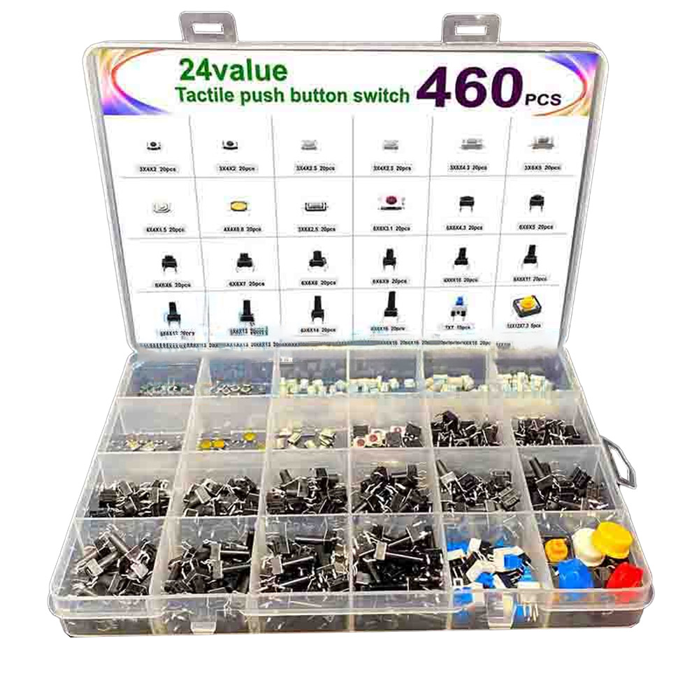 Kit de boutons-poussoirs CMS/THT 460 pièces 24 tailles