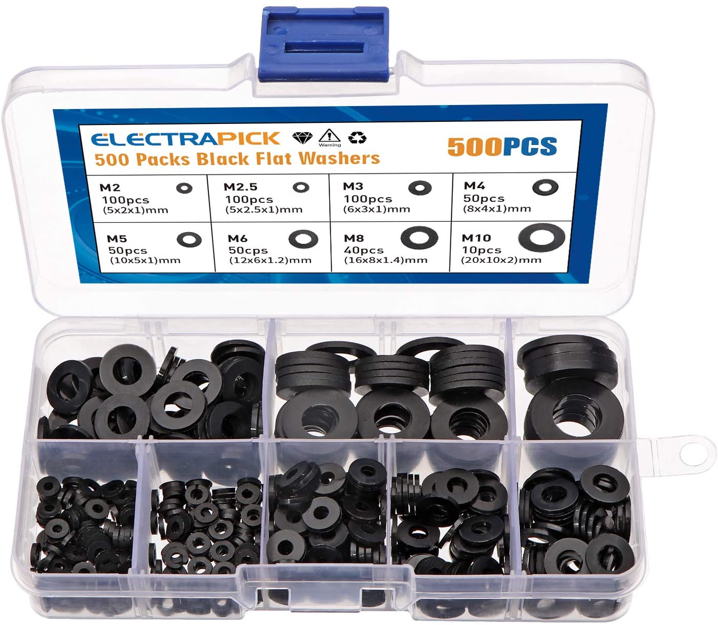 Kit de 500 rondelles plates en nylon plastique assortiment M2-M10 – Image 2