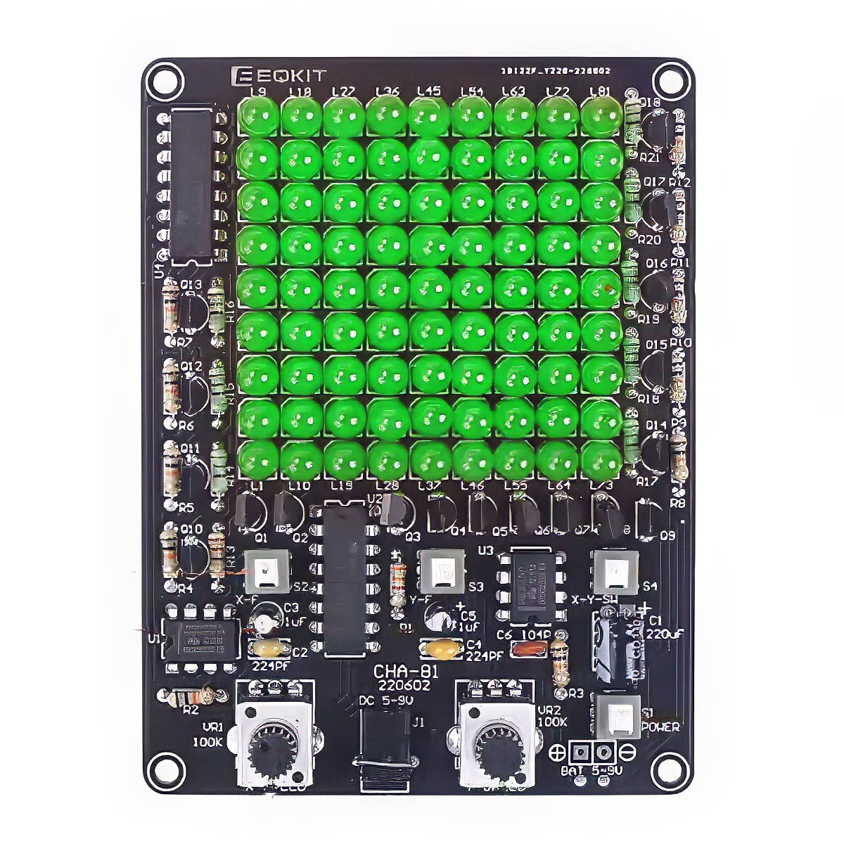 Kit jeu LED – Kit DIY de soudure avec 81 LED vertes et effet chenillard