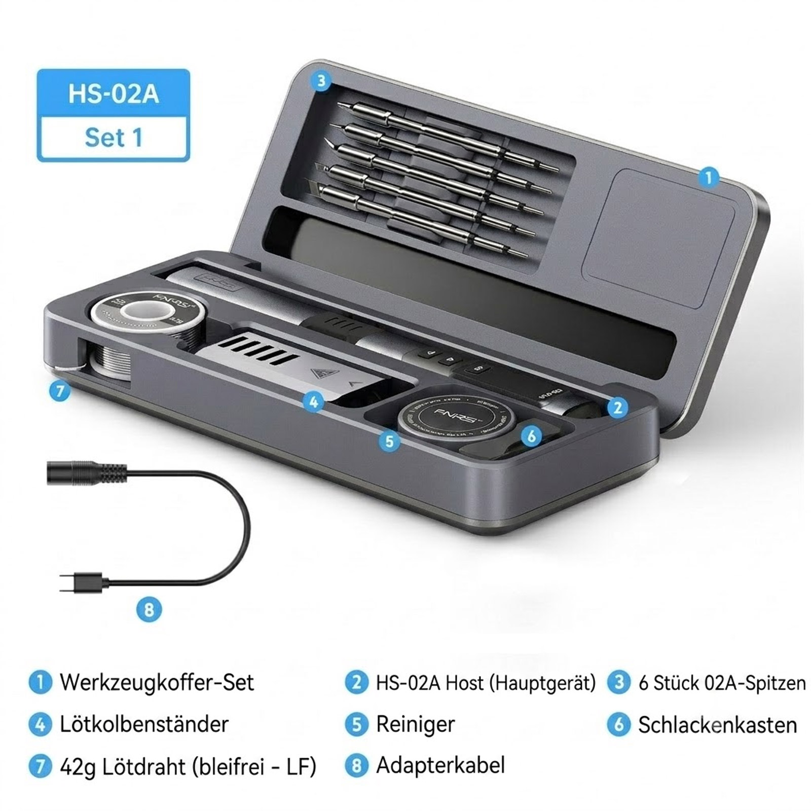 FNIRSI HS-02 Fer à souder intelligent avec écran OLED – Kit avec boîte de transport et 6 pointes de soudure – Image 3