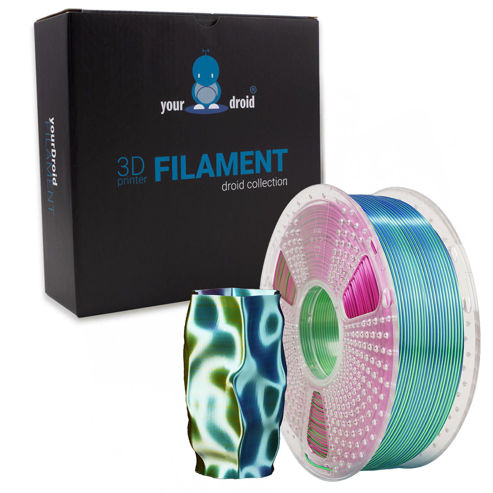 yourDroid Tri-Color Biosilk Filament PLA+ Bleu/Vert/Violet 1,75 mm 1 kg