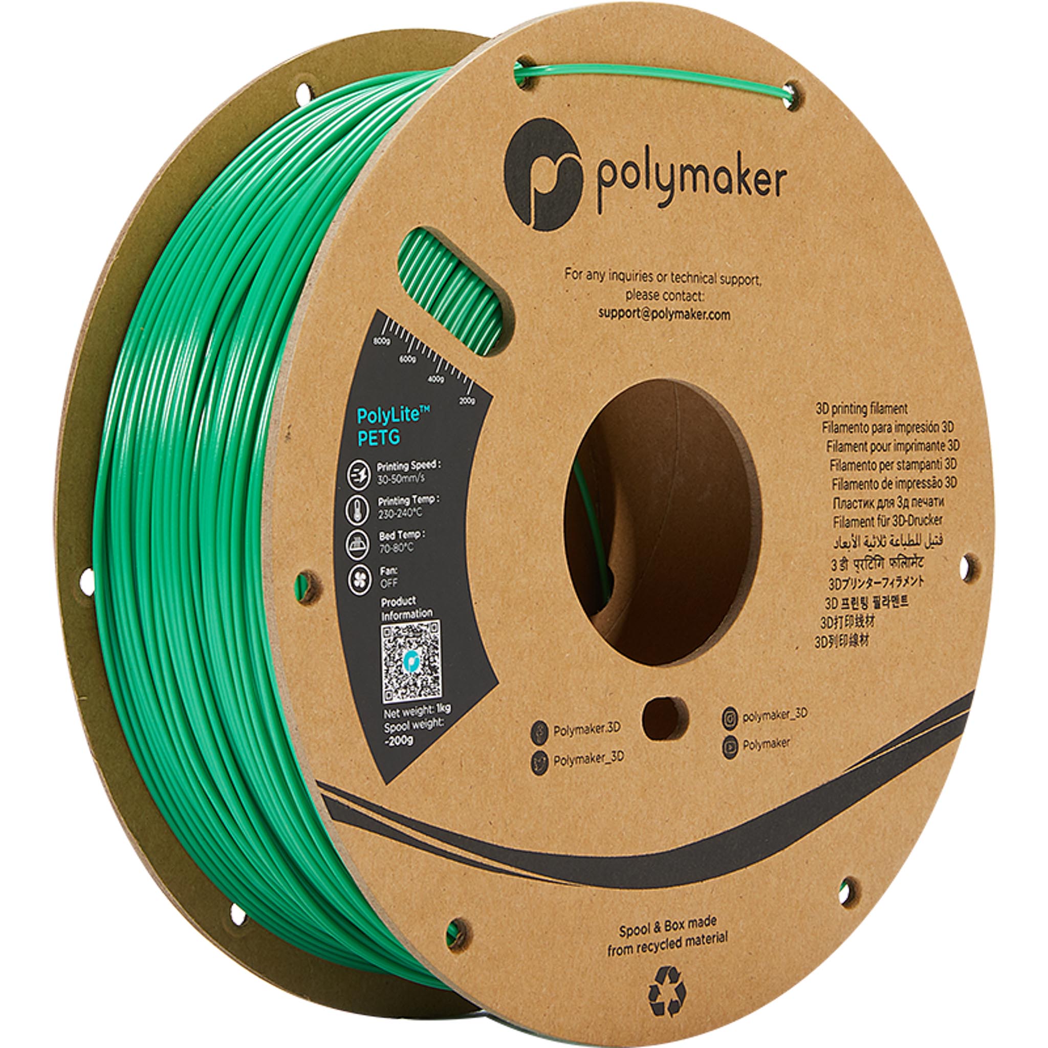 Filament Polymaker PolyLite PETG Vert 1,75 mm 1 kg