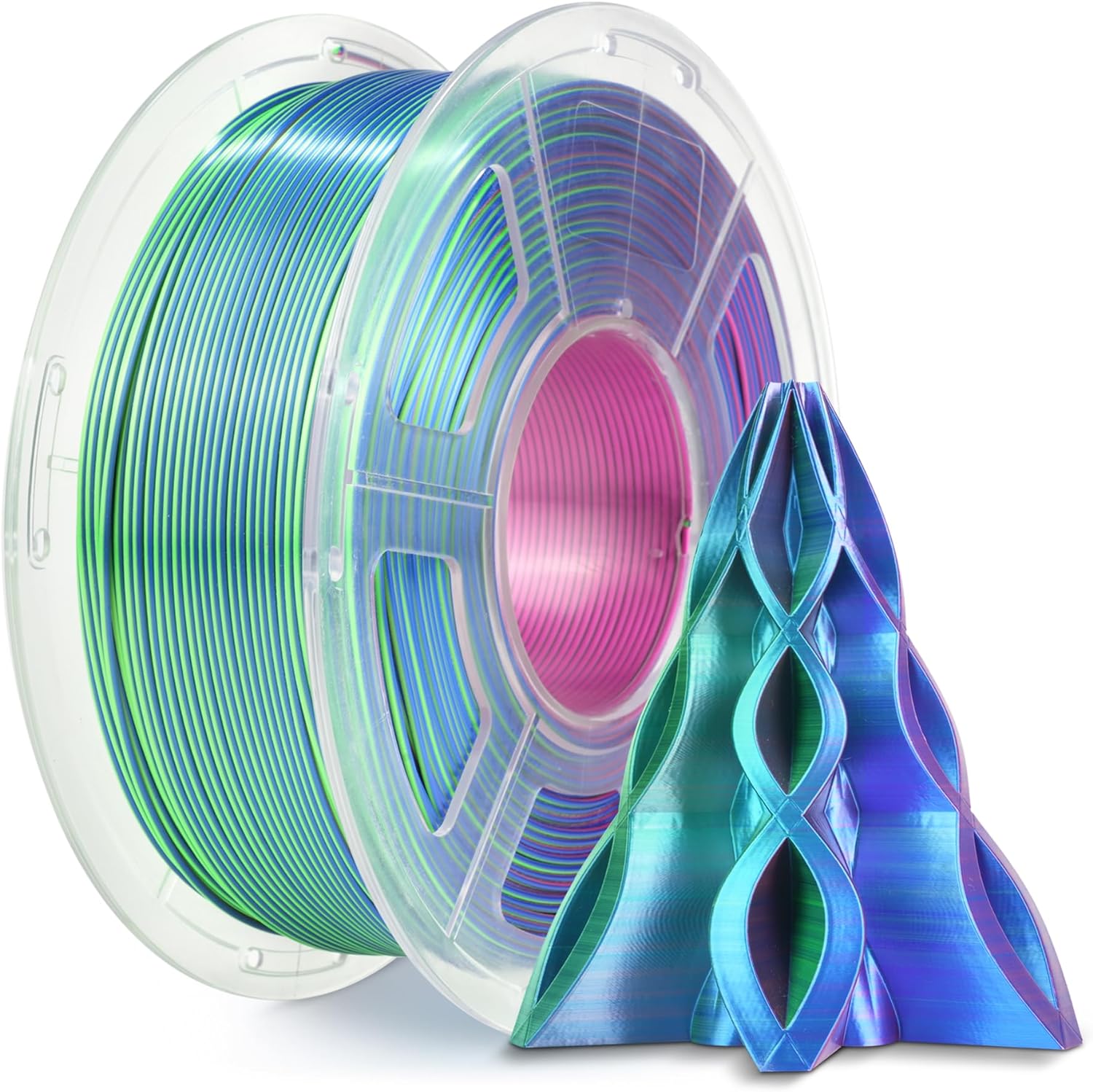 Filament Sunlu Silk PLA+ Tri-Color Bleu Vert Violet 1,75 mm 1 kg