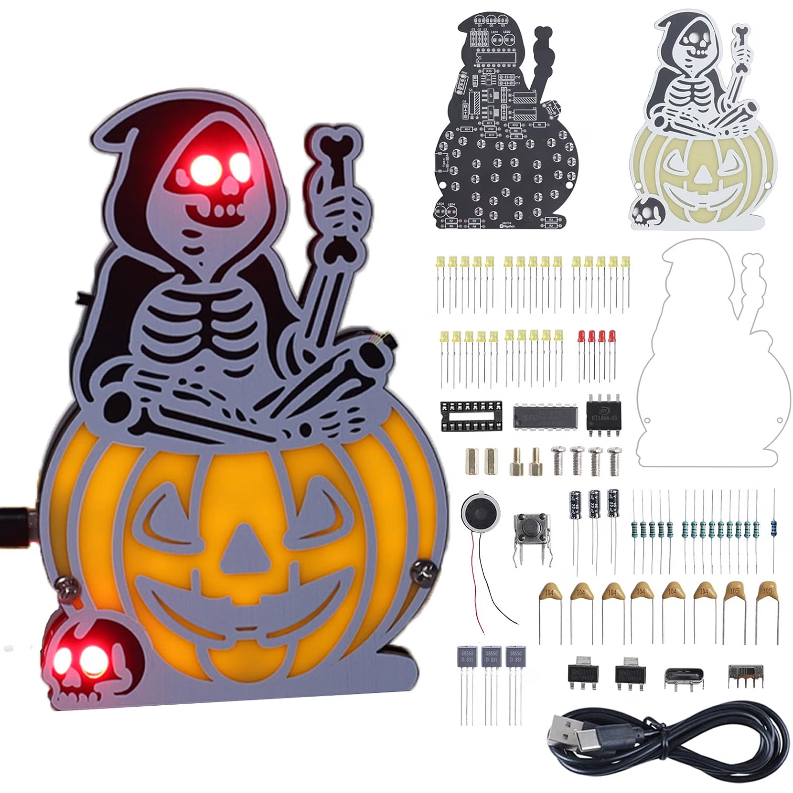 Kit Halloween LED citrouille squelette