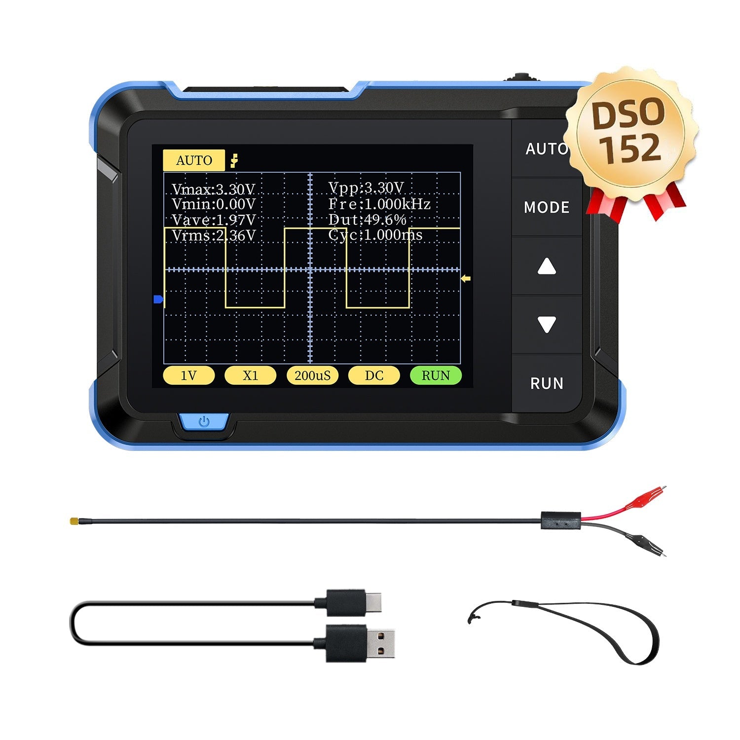FNIRSI DSO-152 Mini-oscilloscope – bande passante 200 kHz, 2,5 MS/s, appareil de mesure portable avec écran LCD – Image 2
