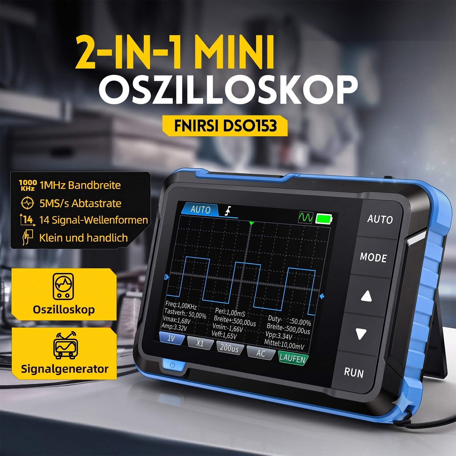 FNIRSI DSO-153 Mini-oscilloscope avec générateur de signaux – 1 MHz de bande passante, 5 MS/s, écran 2,4" – Image 9