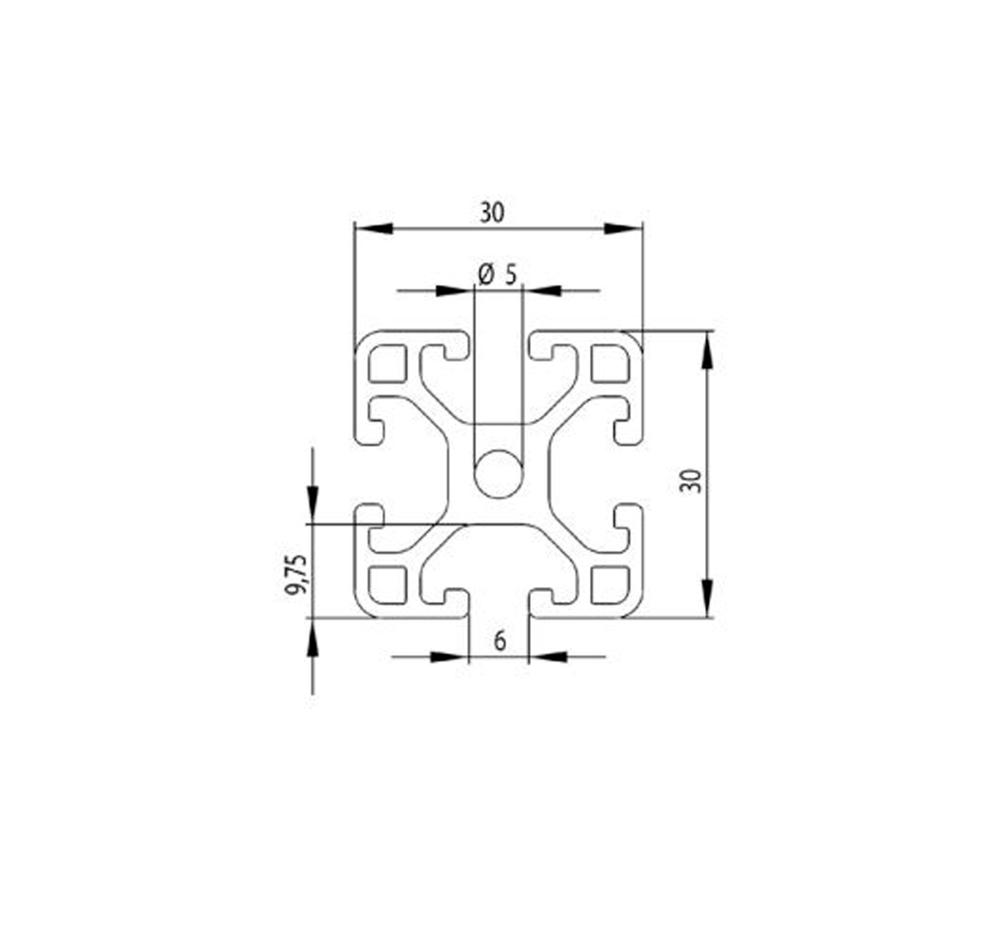 Profilé aluminium 1 mètre 30x30L type I Nut 6 – Image 2