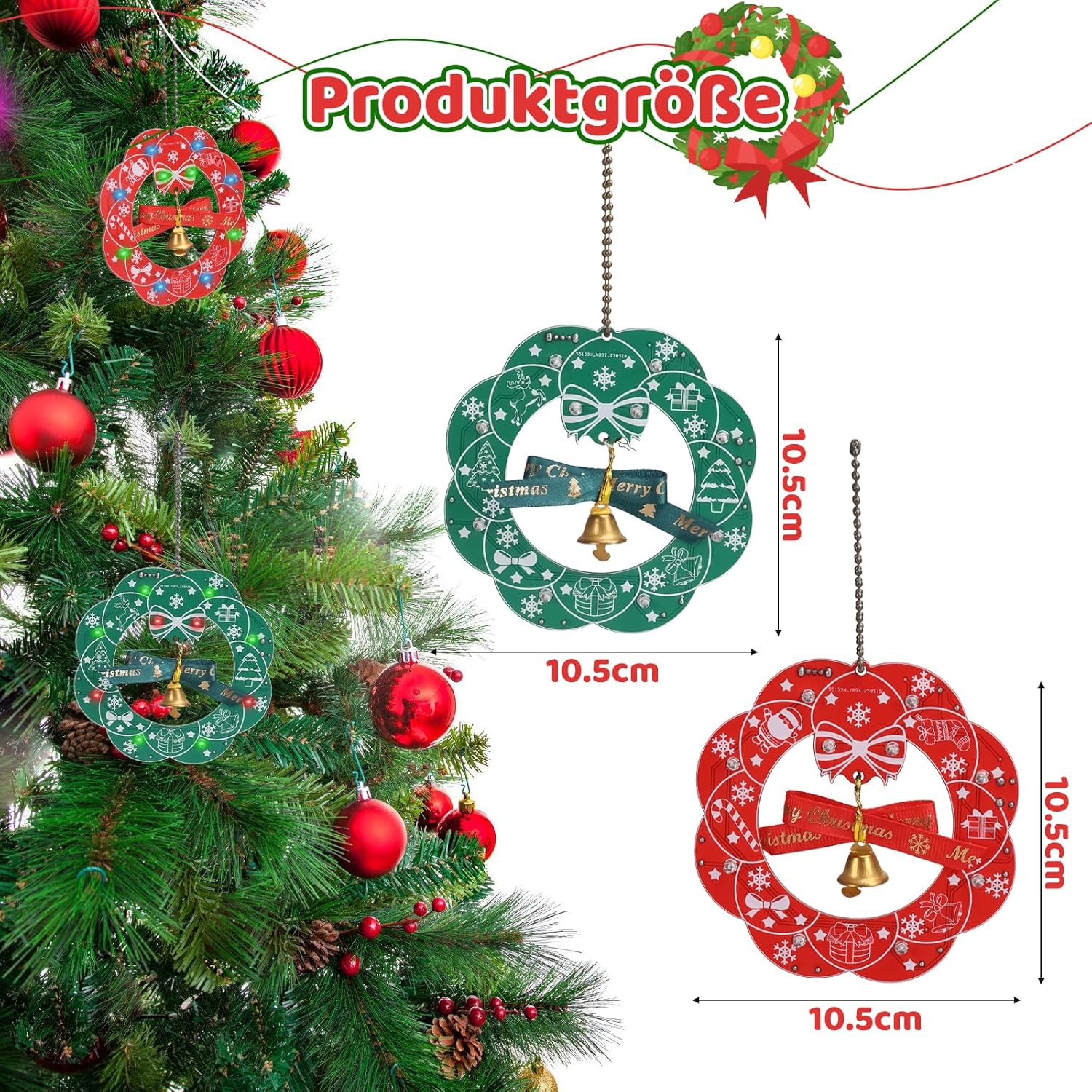 Kit 2 pièces couronne de Noël LED – Kit de décoration électronique avec 3 modes lumineux – Image 4