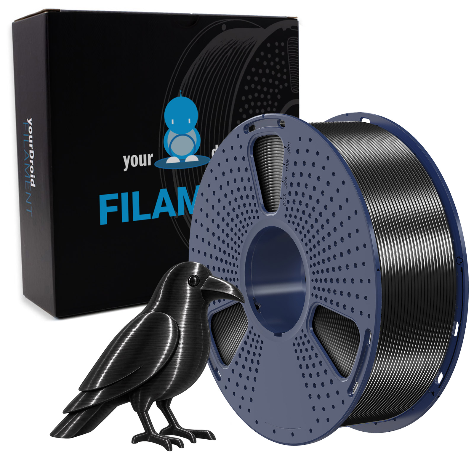 yourDroid BioSilk PLA PLUS Filament Noir 1.75mm 1kg