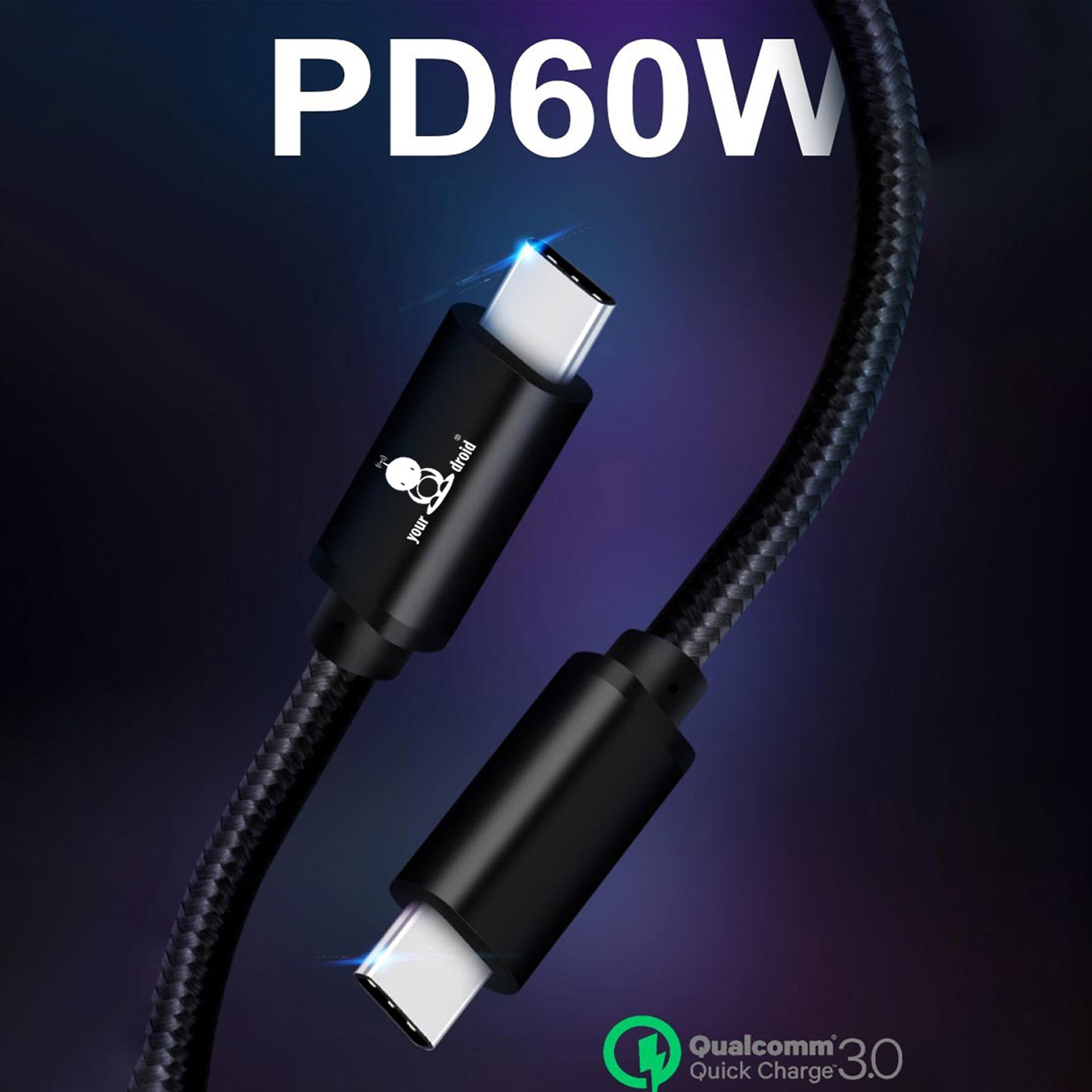 yourDroid câble USB-C câble de charge rapide 60W 1,5 m – Image 5