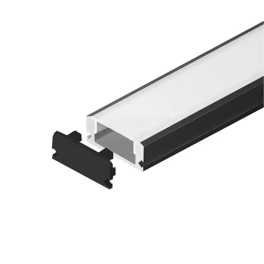 Profilé aluminium plat 1 m pour LED 17x7 mm avec couvercle (noir)