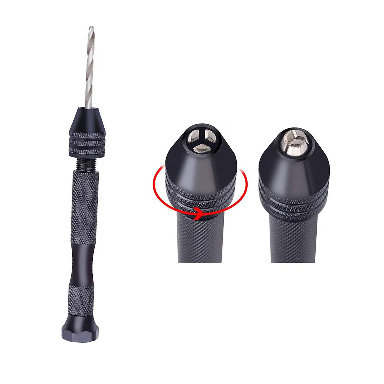 Kit de mini-perceuse manuelle avec 10 mèches hélicoïdales 0,8–3,0 mm pour bois et modélisme