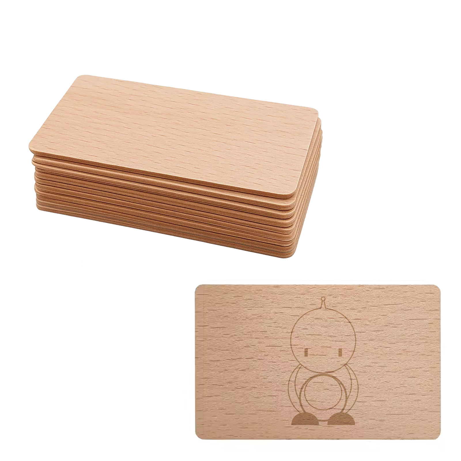 10x cartes RFID NFC213 en bambou 13,56 MHz (aspect hêtre rouge)