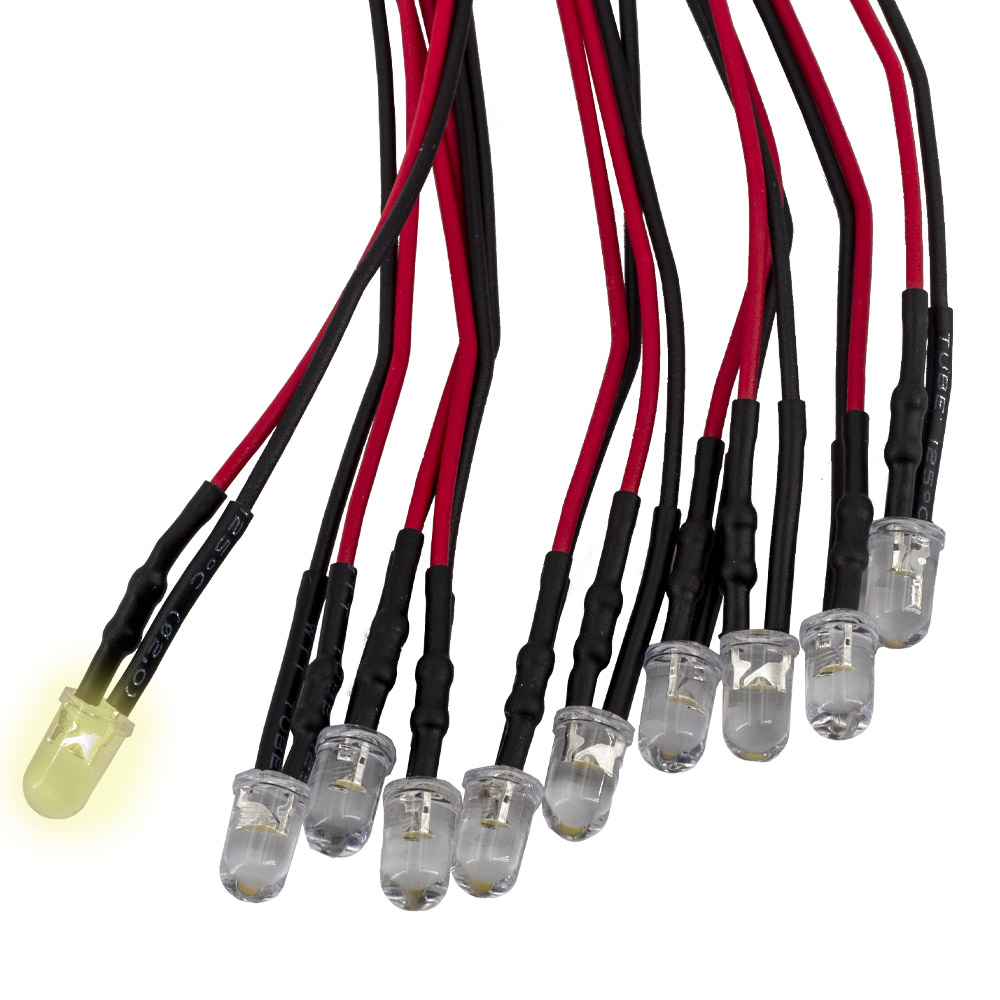 10 pièces LED F5 5 mm blanc chaud câblées 20 cm 5-12V