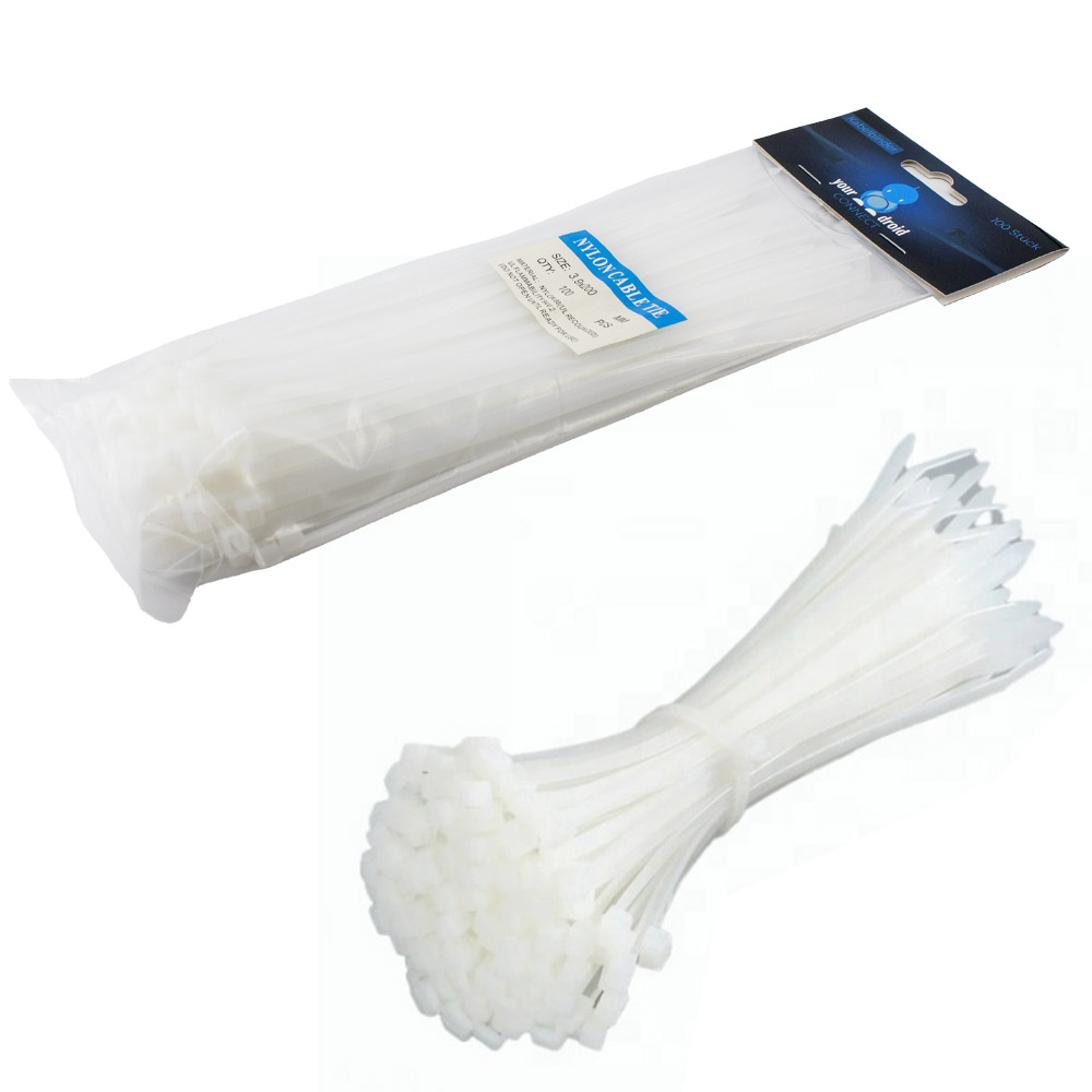 100 colliers de câble blancs 3,9*200mm