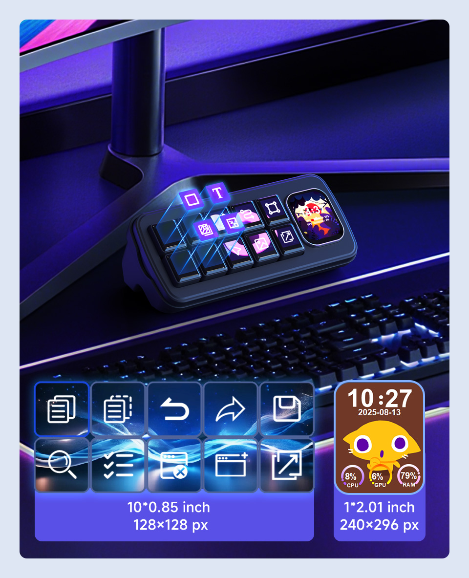 Waveshare MK10 Stream Deck contrôleur LCD à macros Noir – Image 10