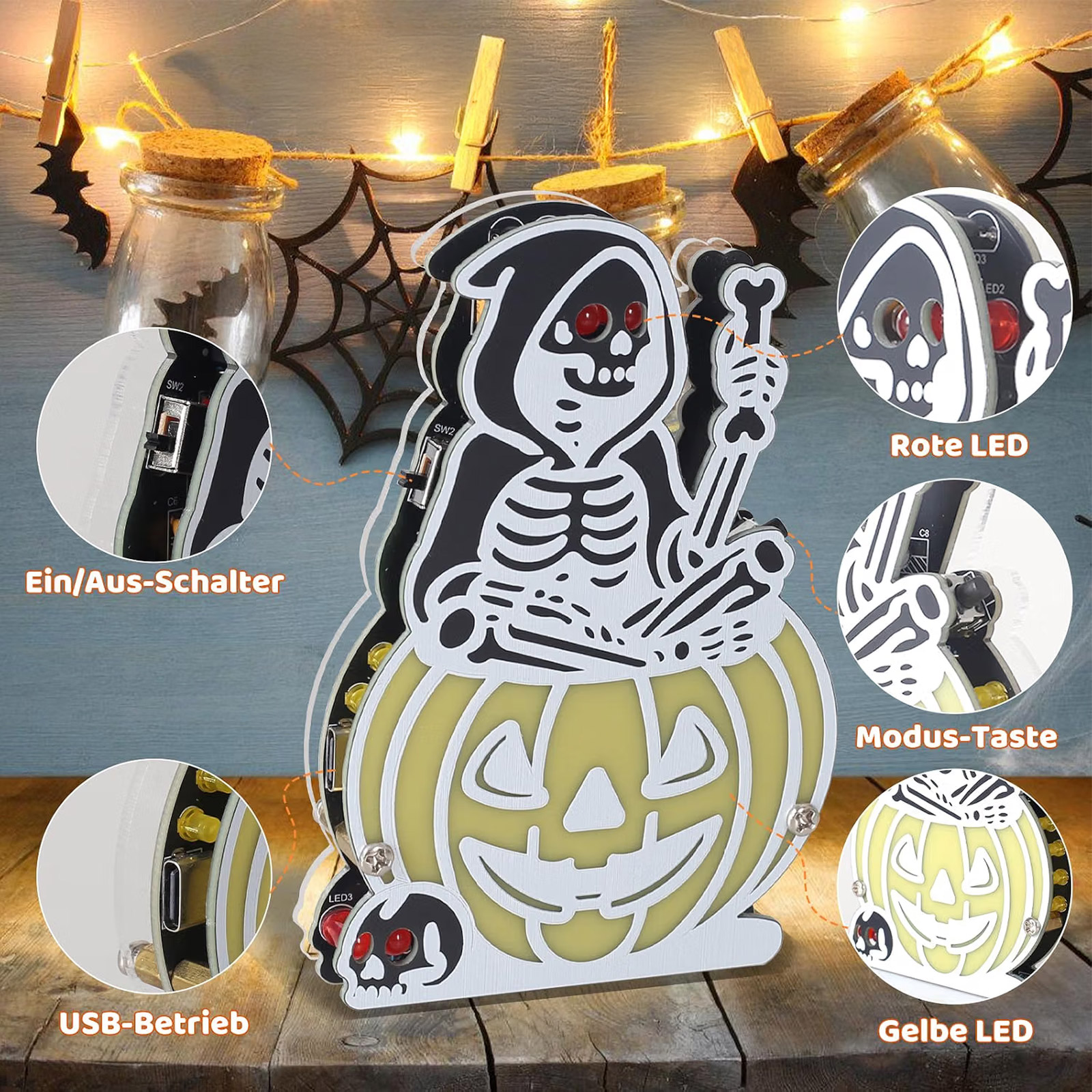 Kit Halloween LED citrouille squelette