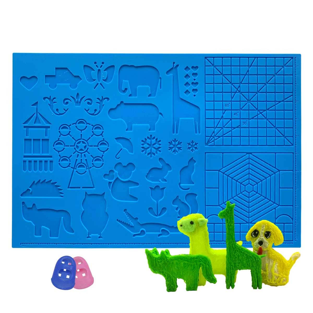 Tapis en silicone pour stylo 3D avec motifs animaux (bleu)