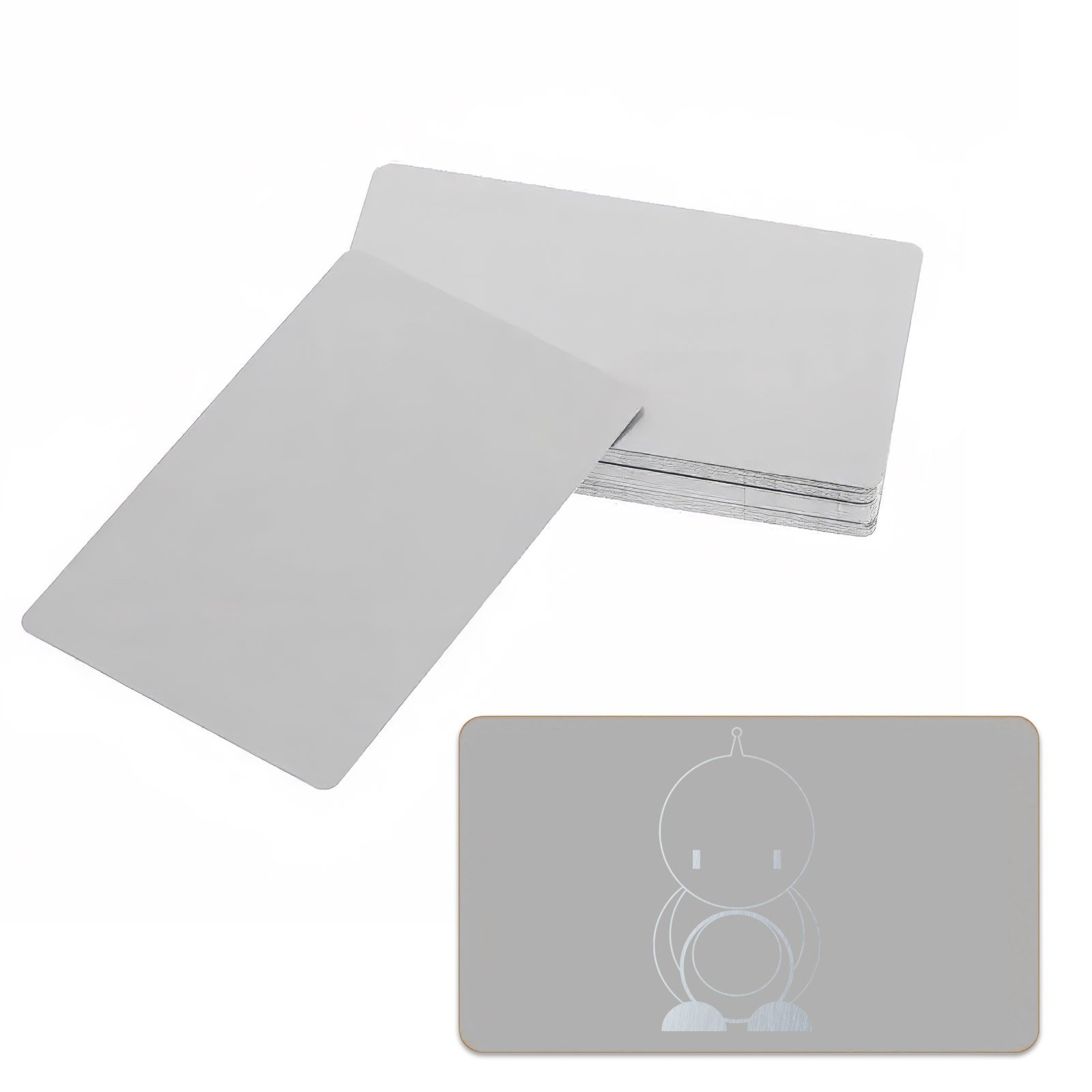 50x cartes de visite en métal brut argent