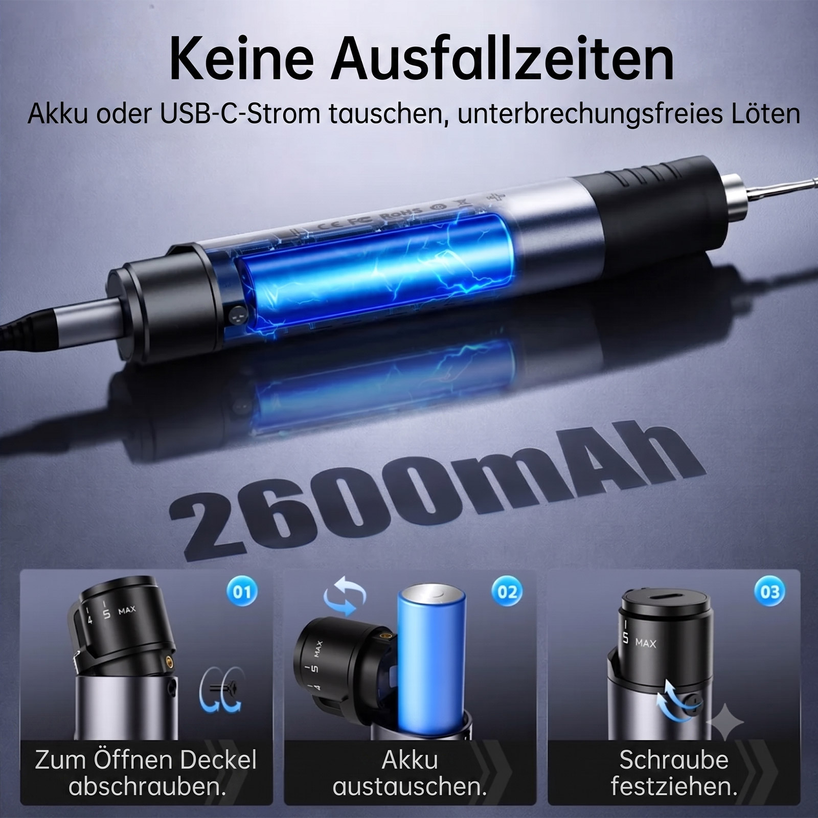 FNIRSI HS-03 Fer à souder sans fil 2600mAh USB-C chauffage rapide – Image 2