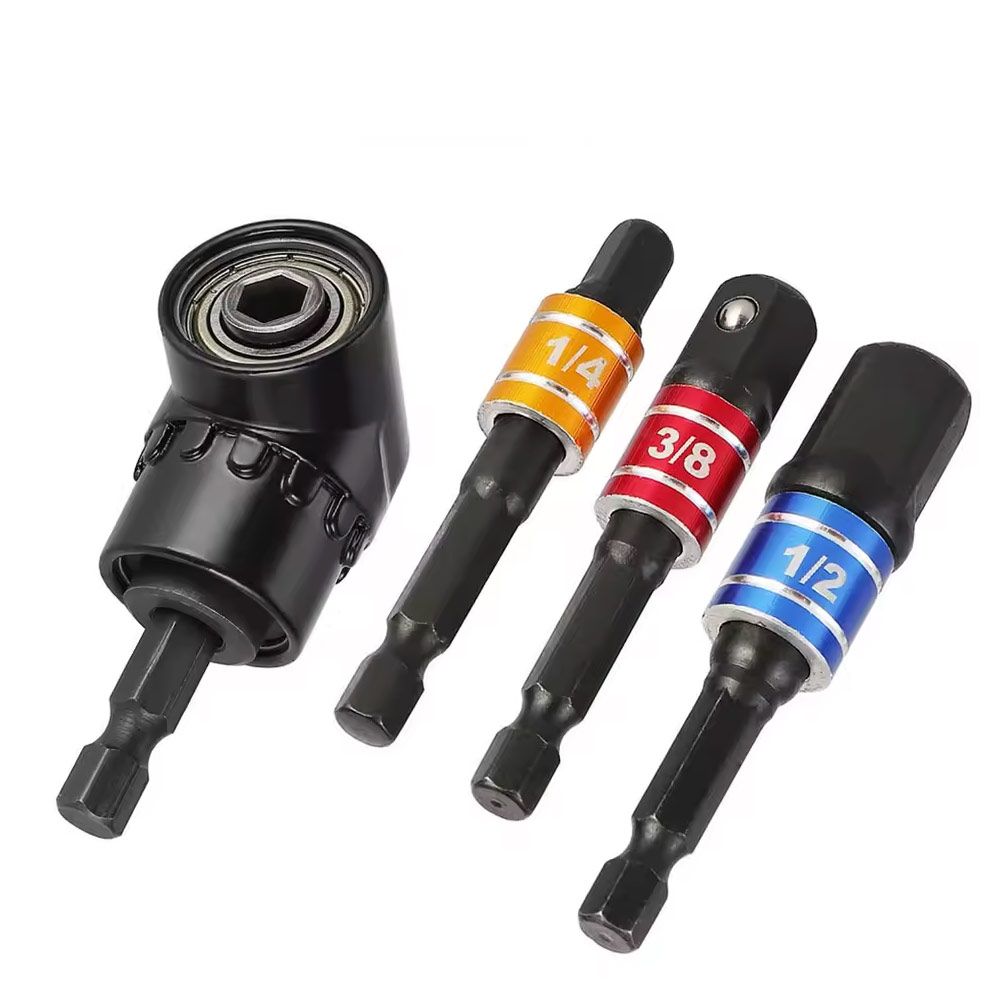 Kit adaptateur de perçage 4 en 1 avec embout angulaire à 105° et adaptateurs colorés