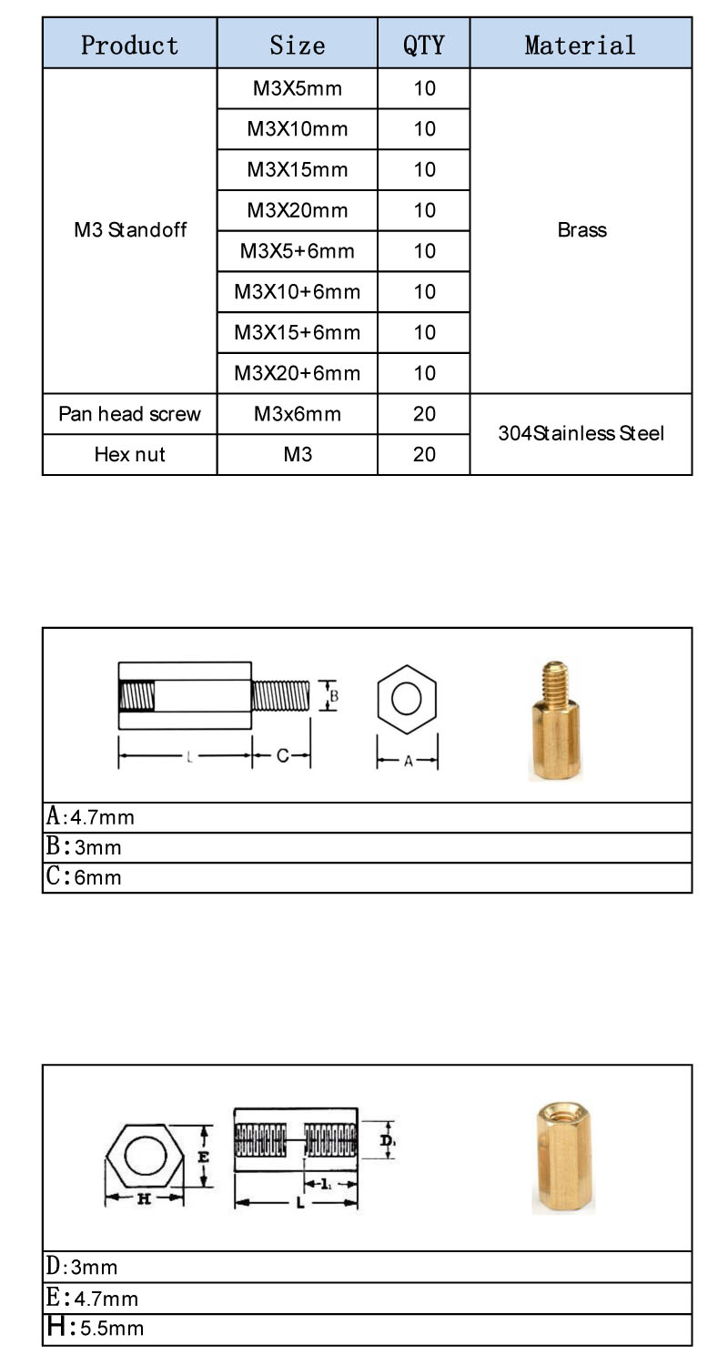 Écarteurs en laiton M3 120 pièces en assortiment – Image 2