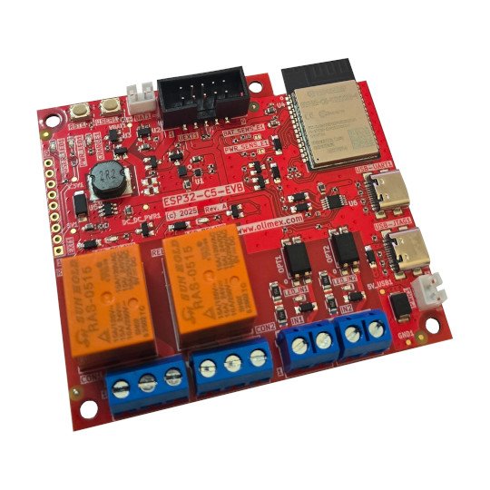 Carte de développement Olimex ESP32-C5-EVB avec Wi-Fi 6, Bluetooth 5, Zigbee et relais