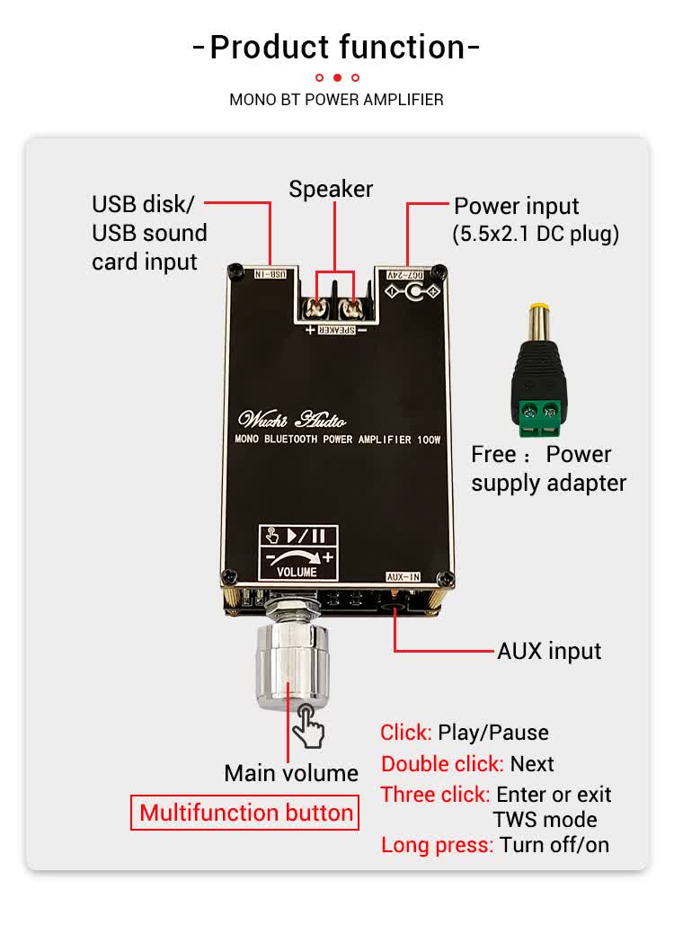 Module amplificateur audio mono Bluetooth 100W ZK-1001B – Image 4
