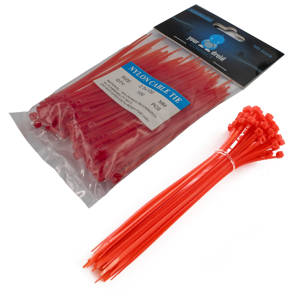 100 colliers de câble rouges 2,5*100 mm