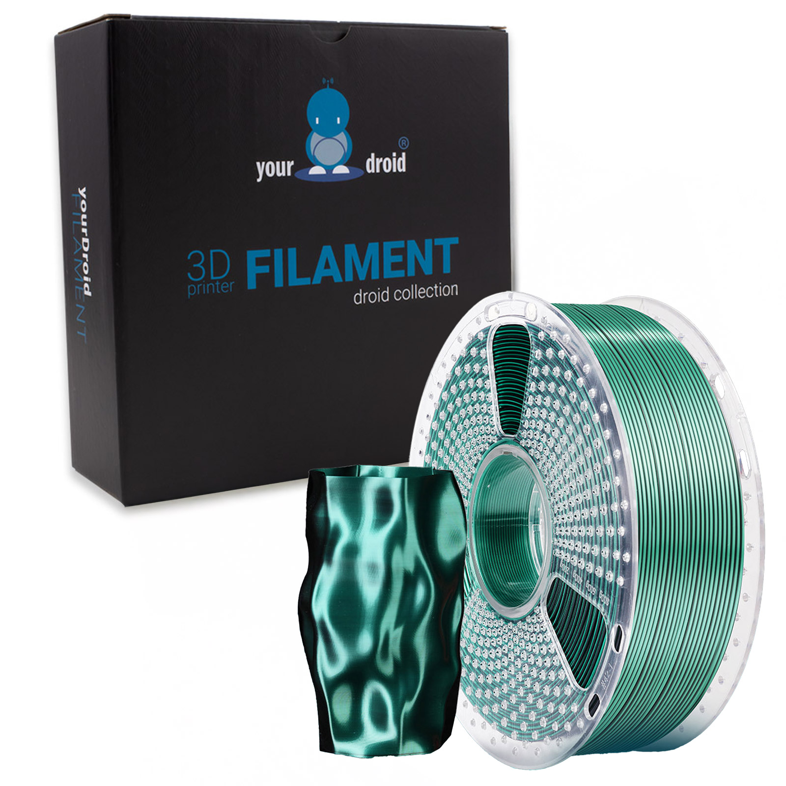 Filament yourDroid DualColor Biosilk PLA+ Noir/Vert 1,75 mm 1 kg