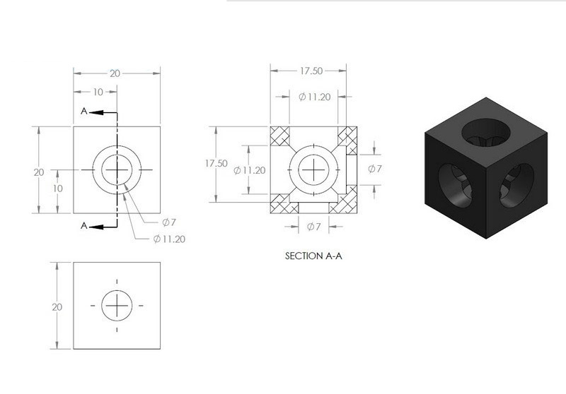 Connecteur d'angle 3 voies pour profilés aluminium V-Slot 2020, noir – Image 3