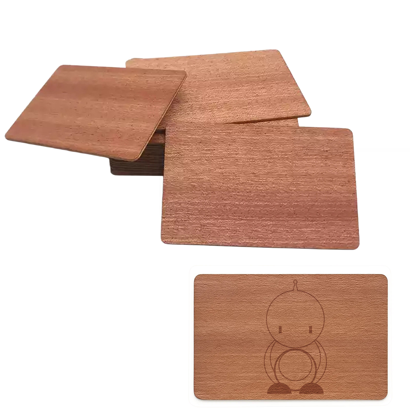 10x cartes RFID NFC213 en bambou 13,56 MHz (aspect bois de cerisier)