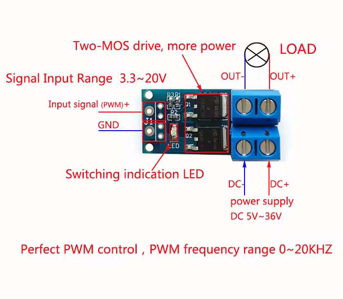 Module de commutation PWM MOSFET haute performance 5–36V 15A 400W CC pour Arduino – Image 3