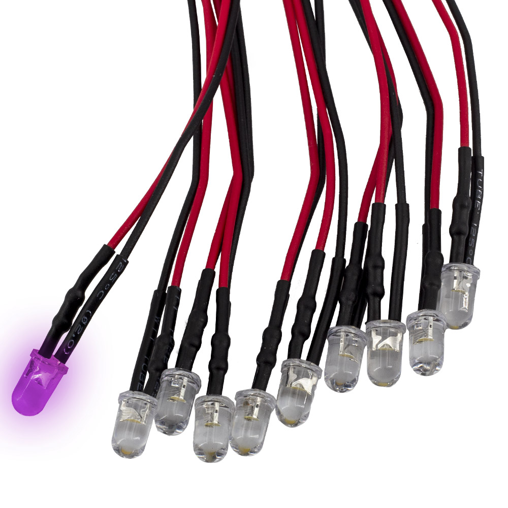 10 pièces LED F5 5 mm violettes câblées 20 cm 5-12V