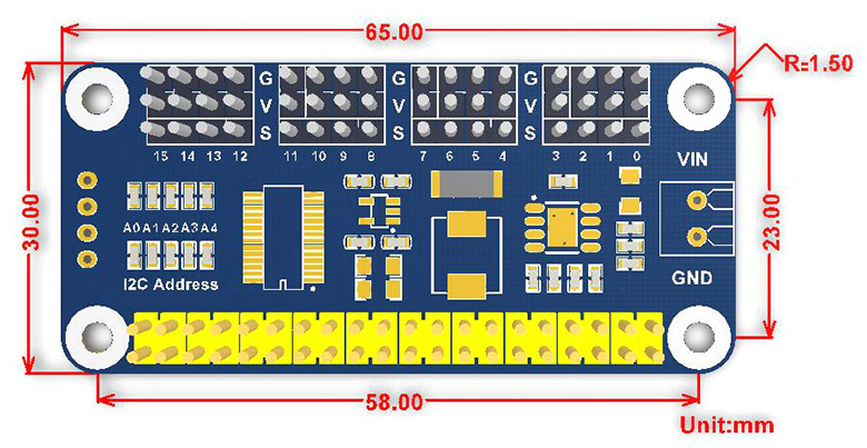 Chapeau Servo Driver pour Raspberry Pi 16 canaux 12 bits, I2C – Image 5