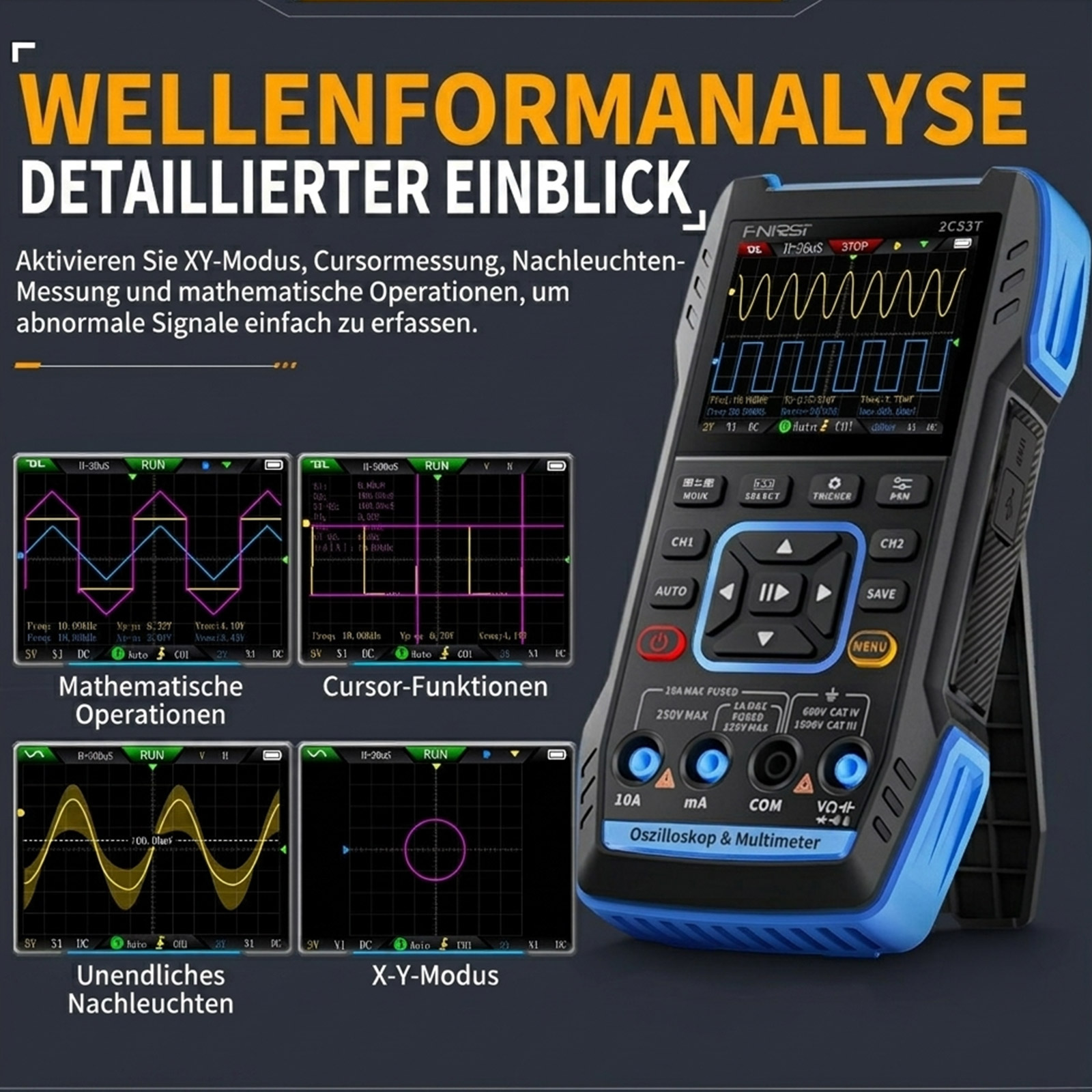 FNIRSI 2C53T 50 MHz 250 MS/s Oscilloscope portable 3 en 1 Multimètre Générateur de signaux – Image 5