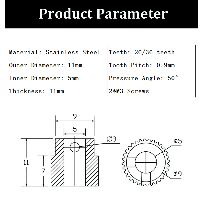 Roue d'avancement d'extrudeuse pour filament 1,75/3 mm, 26 dents – Image 5
