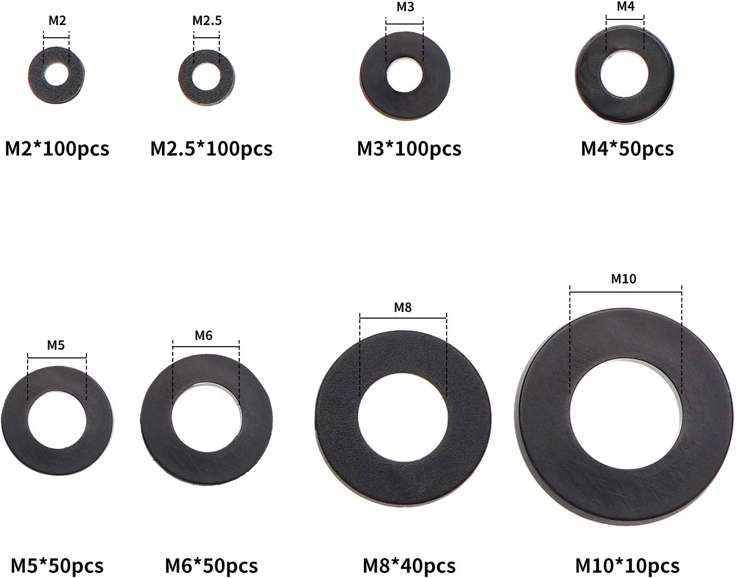 Kit de 500 rondelles plates en nylon plastique assortiment M2-M10 – Image 4