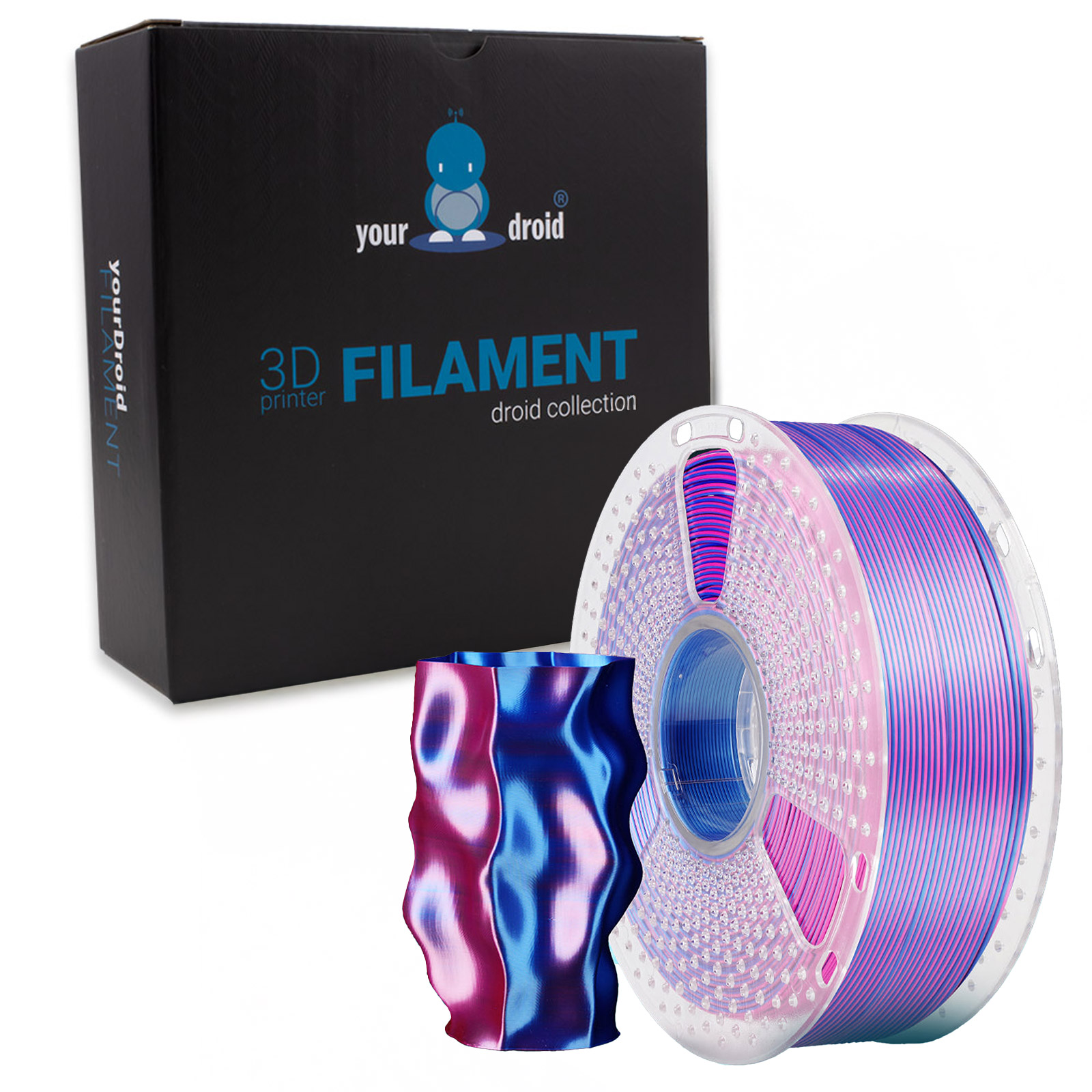 yourDroid DualColor Biosilk PLA+ Filament Rouge/Bleu 1.75mm 1kg