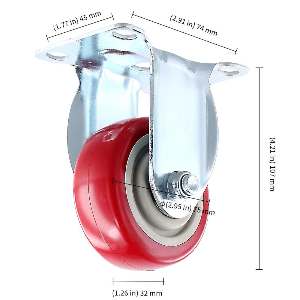 Roulette de transport 75 mm fixe rouge jusqu'à 90 kg de charge – Image 2