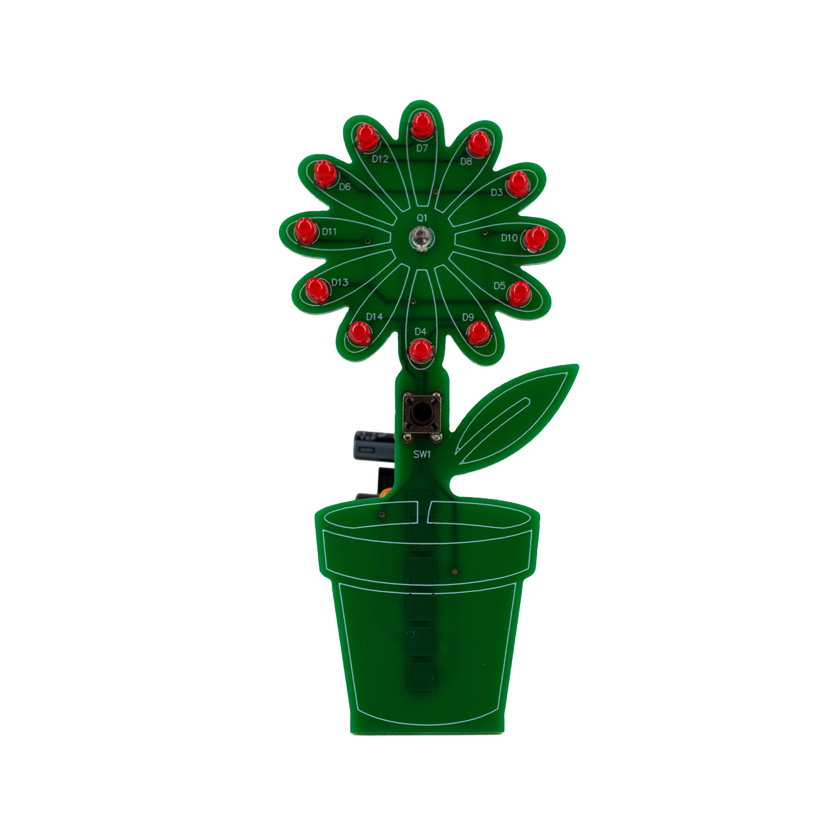 Kit fleur LED – Projet interactif de soudure avec capteur de lumière et bouton (6V, 10x7 cm)