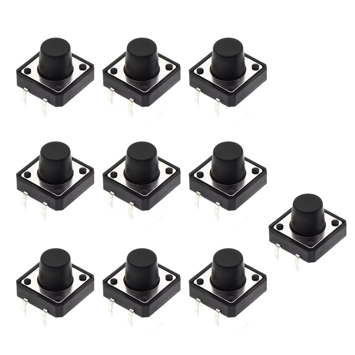 10x Boutons 12x12x9mm THT Micro-interrupteurs à pression 4 broches pour prototypage et projets Arduino