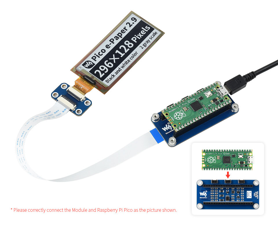 Waveshare 2,9" module d'affichage E-Paper flexible pour Raspberry Pi Pico – Image 7