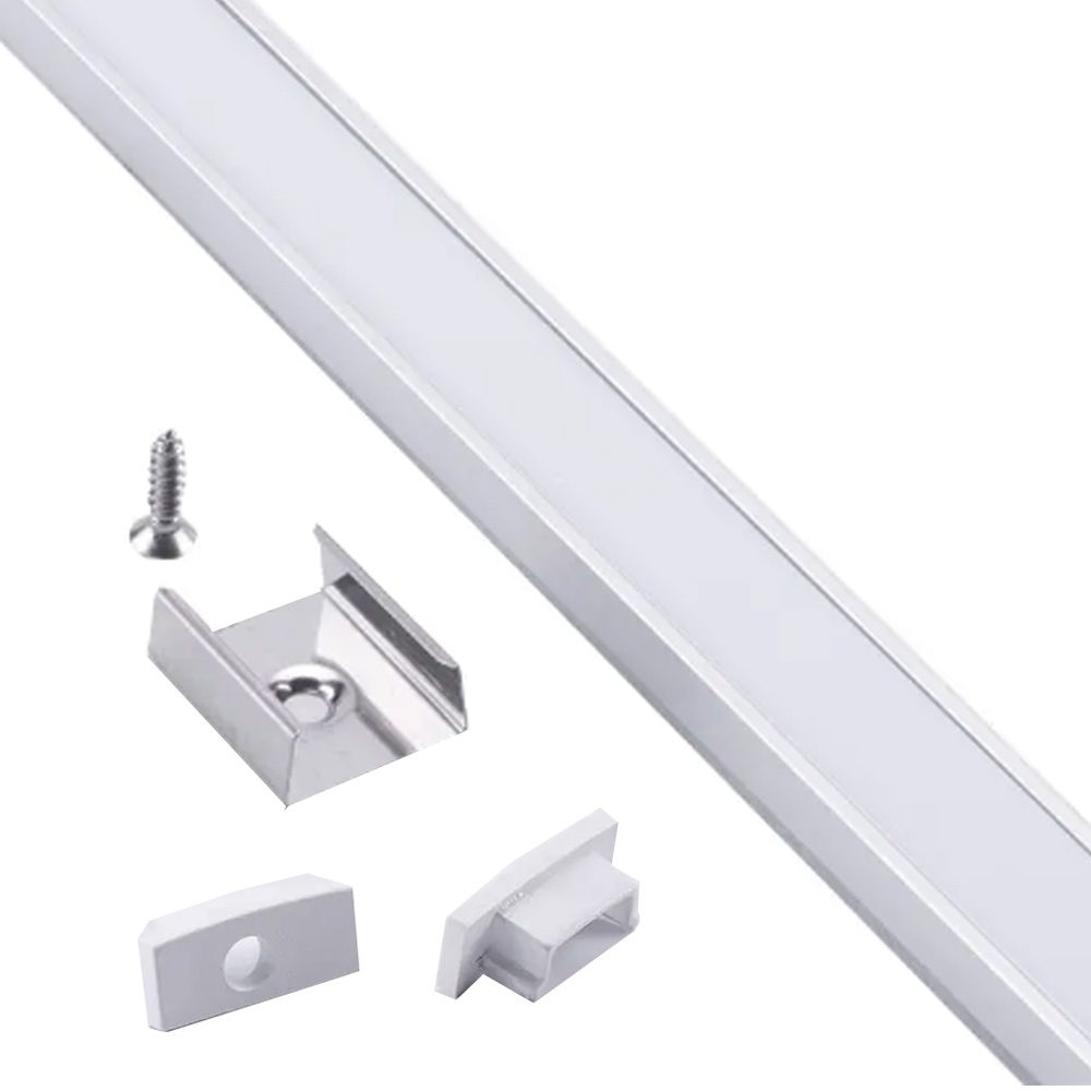 Profilé en aluminium pour LED 1 m plat 15x7 mm avec couvercle argent – Image 2